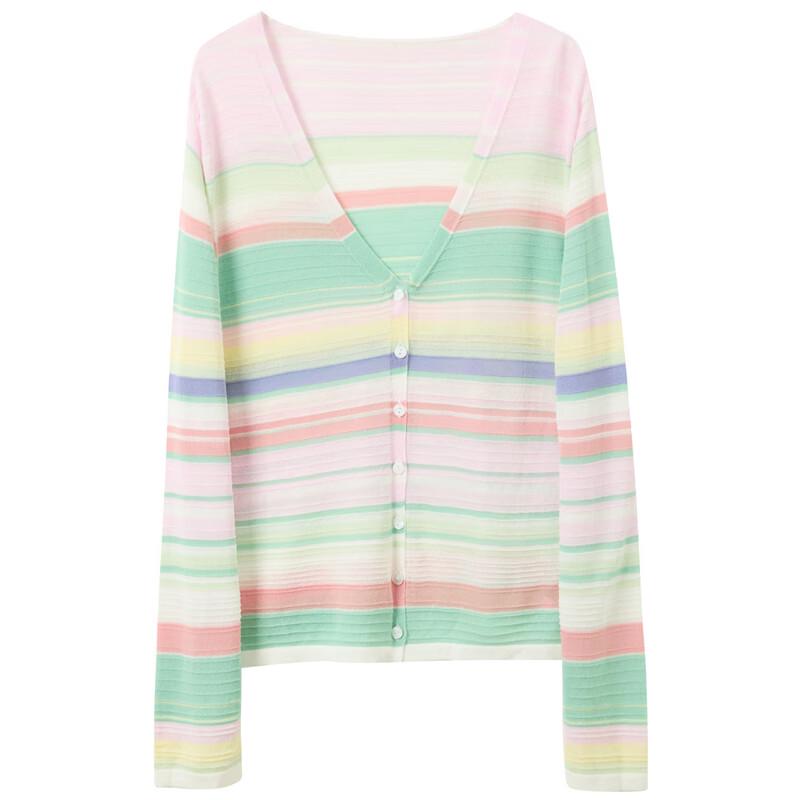 Sancai Striped V-Neck Knit Cardigan