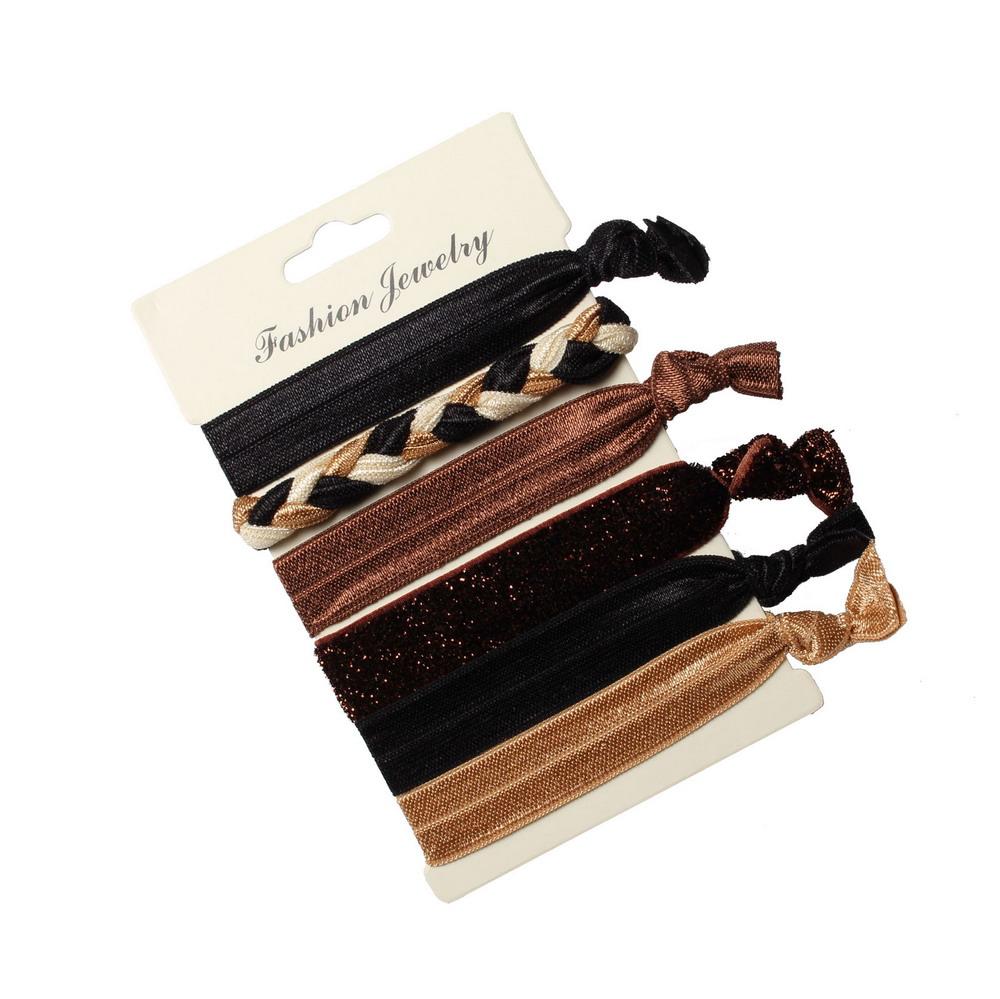 6PCS/pack Hair Tie Ponytail Holders Twist Yoga Ribbon Elastic Bands Hair Accessories Bracelet Elastic Metal Color Hair Bands