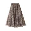 Women's A-Line Fairy Patterned Elastic Waist Ruffle Tulle Layered Midi Skirt Casual Plaid Flowy Maxi Skirts High Waist Mesh Long Skirt for Women