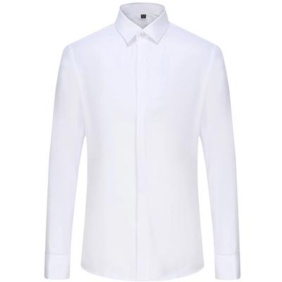 Men's Classic French Cuffs Solid Dress Shirt Fly Front Placket Formal Business Standard-fit Long Sleeve Office Work White Shirts
