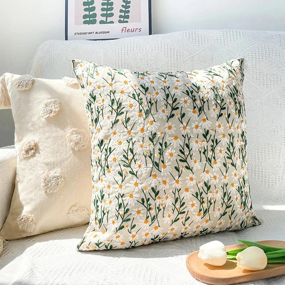 45x45CM Embroidered Floral Pillow Case Decor Home Light Luxury Sweet Pillow Cushion Cover Throw Square Funda Cogines De