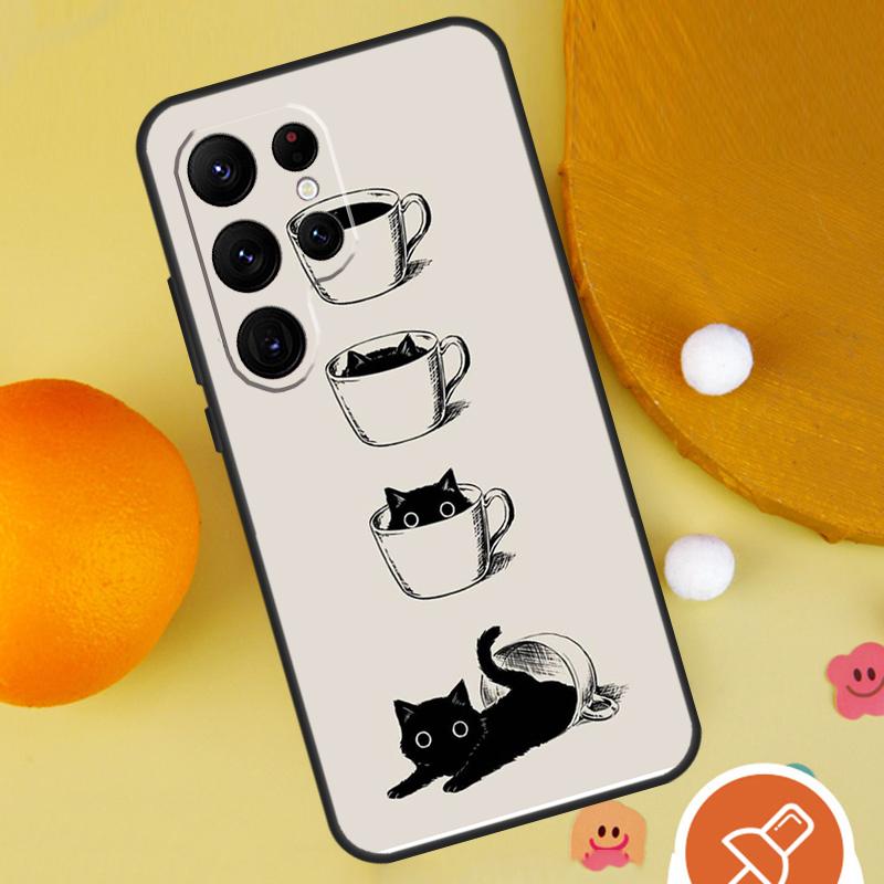 Cute Animal Cat Coffee Case For Samsung Galaxy S25 Ultra S24 S23 S22 S21 Ultra S9 S10 S20 Plus S24 FE Funda Cover