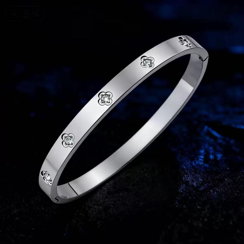 Women's Luxury Stainless Steel Bracelet: Electroplated Titanium, Full Diamond Set, European-American Style
