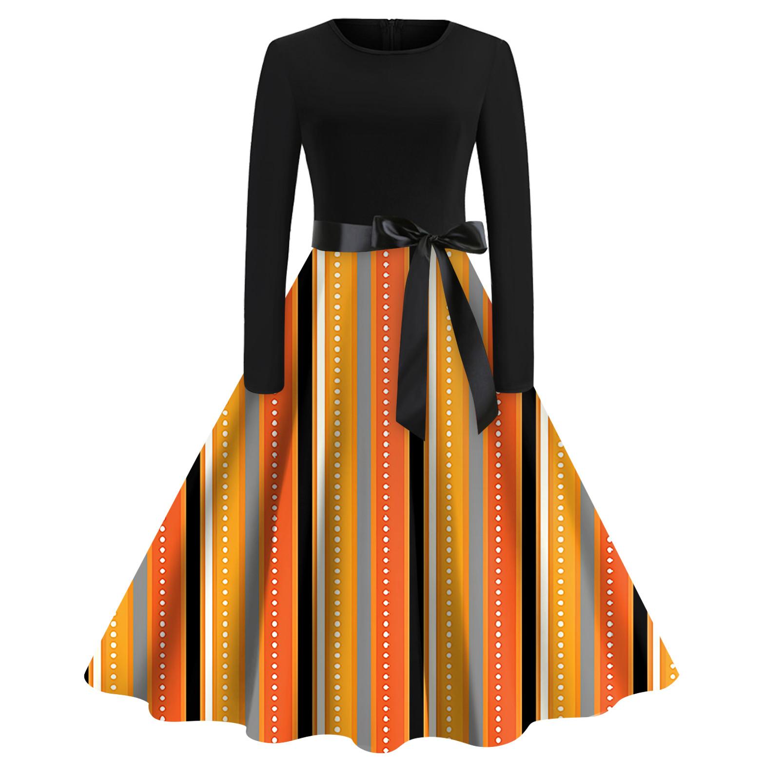 

Женское платье с расклешенным принтом на Хэллоуин с длинным рукавом и круглым вырезом, вечерние повседневные платья XXXL шафрановый