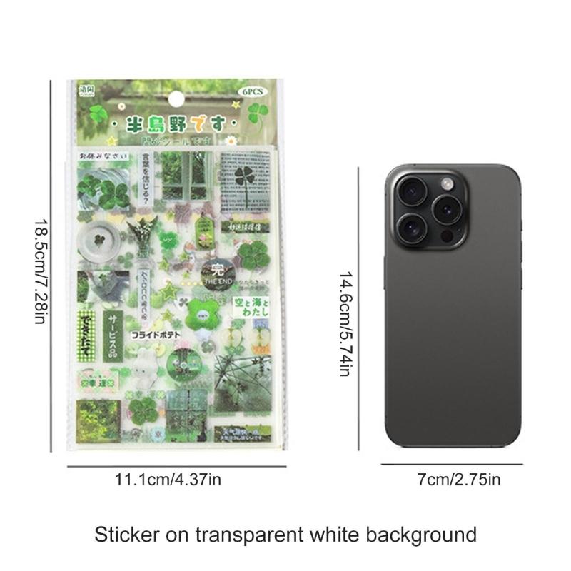 6 Sheets Adhesive Sticker Retro Decal Food Sticker Asthetic Decal Scrapbooking Sticker Cartoon Decal Fish Sticker