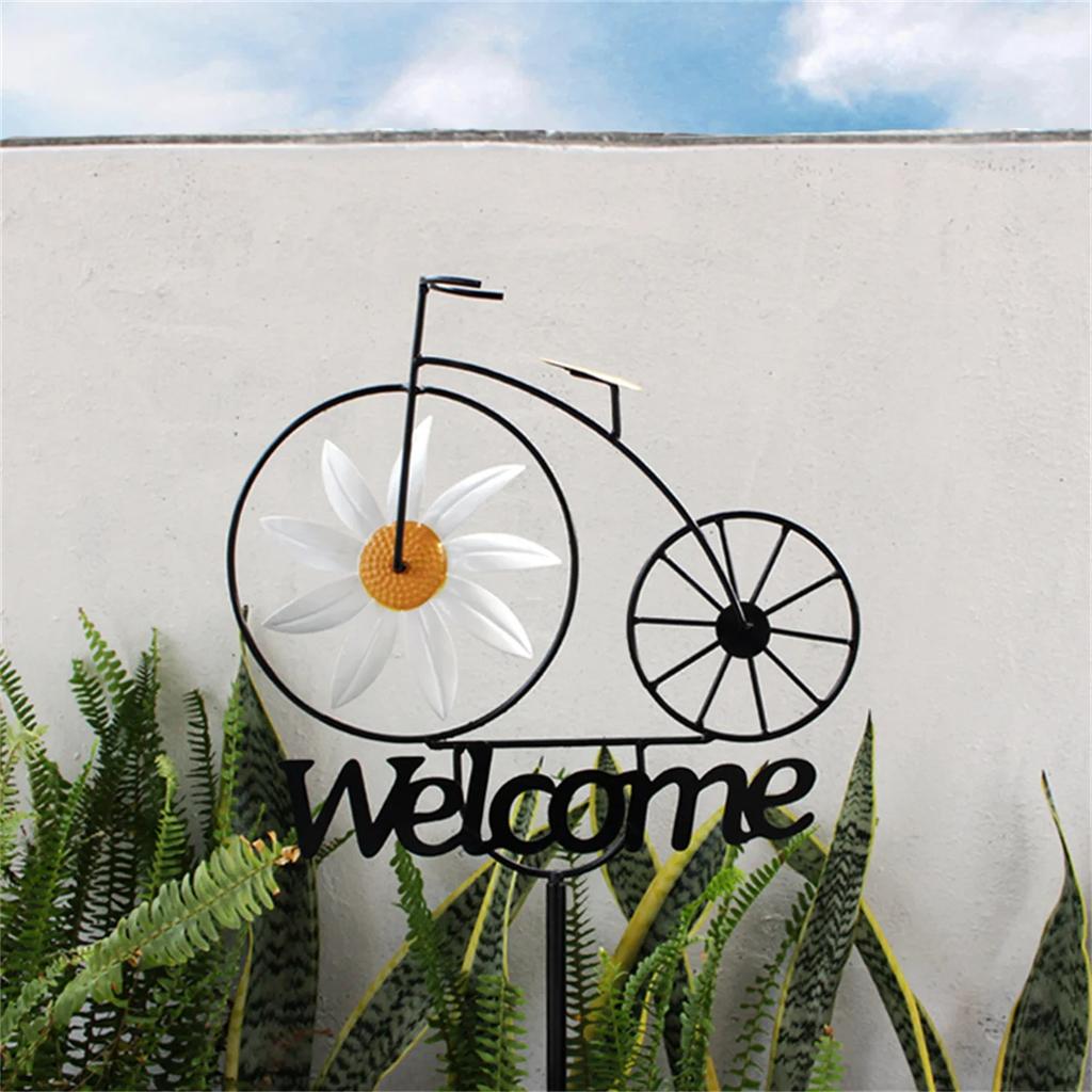 Wrought Iron Daisy Bicycle Welcome Sign - 47.2 Inch Outdoor Vintage Garden Yard Creative Welcome Art Decoration