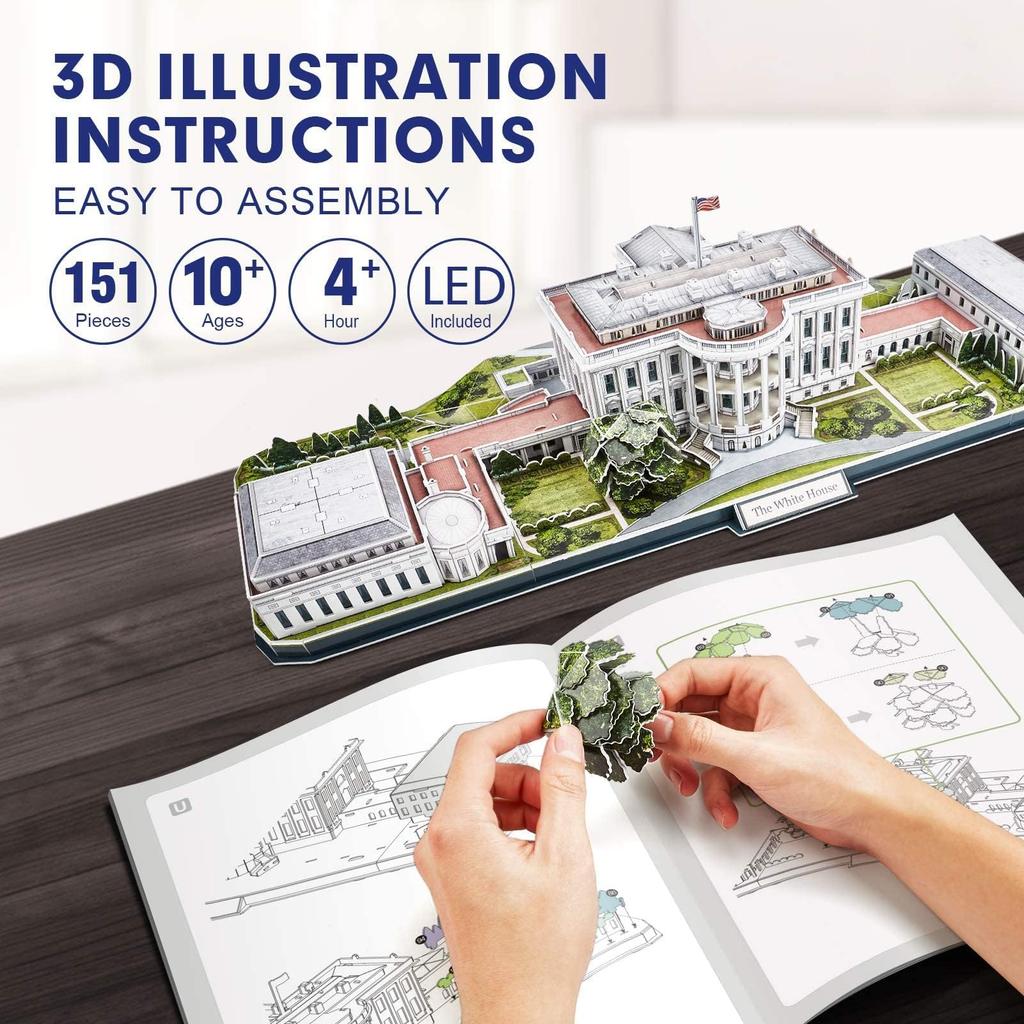 Cubic Fan 3D Puzzle Craft Kit, White House (with LED), L529h, No Glue or Tools Required