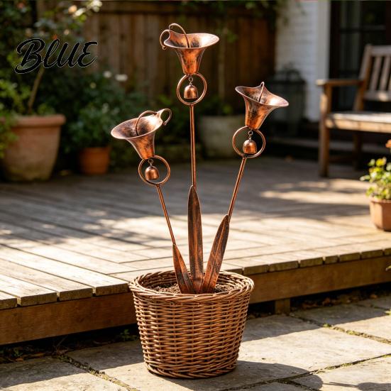 Vintage Copper Garden Decor Stake with Bells Soft Wind Chime Common Callalily Design Peaceful