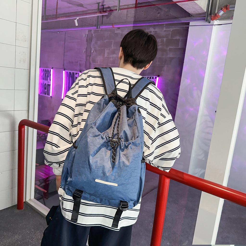 Schoolbag Casual Backpack Couple Travel Outdoor Sports Lightweight Drawstring Large Capacity Casual Cloth Bag