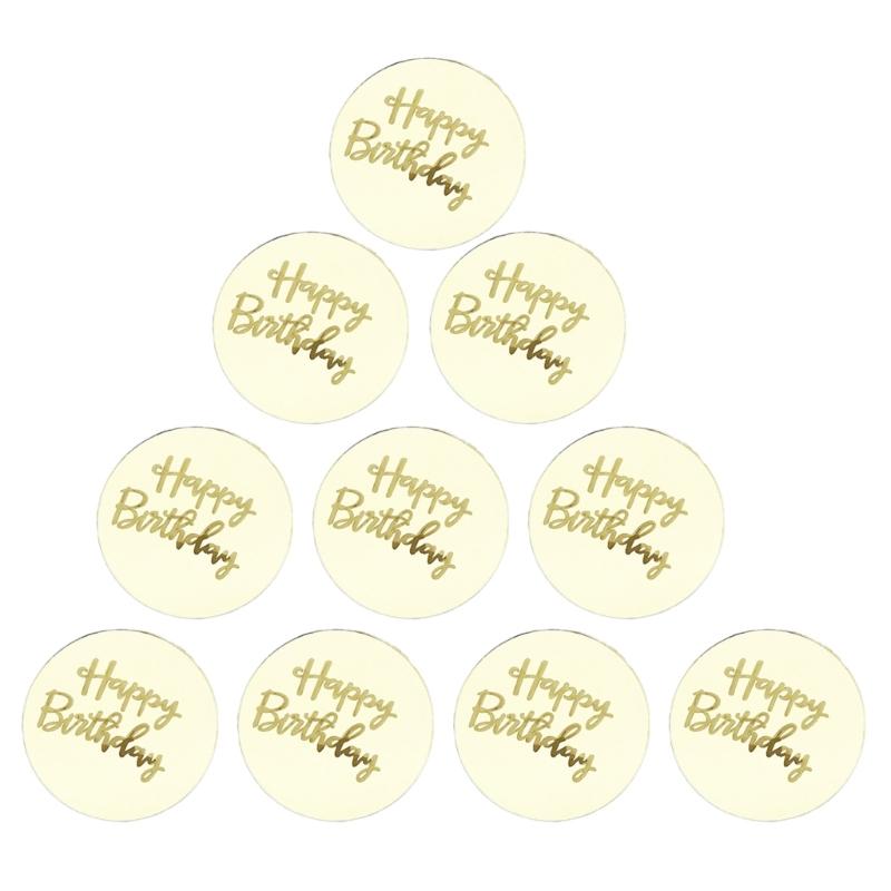 10 Pcs Acrylic Cupcake Toppers Happy Birthday Cake Disc Round Engraved Toppers 1