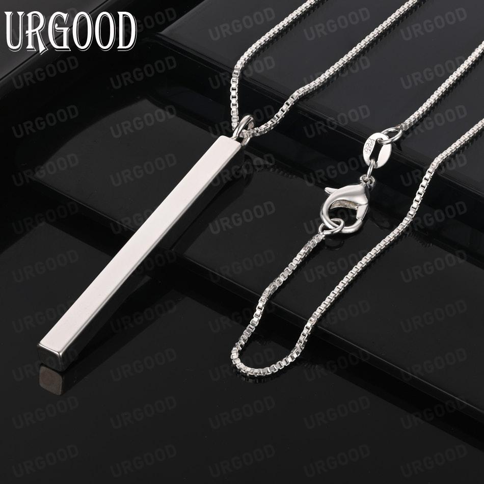 925 Sterling Silver Minimalist Rectangular Pillar Pendant Necklace - Fashionable Banquet Jewelry