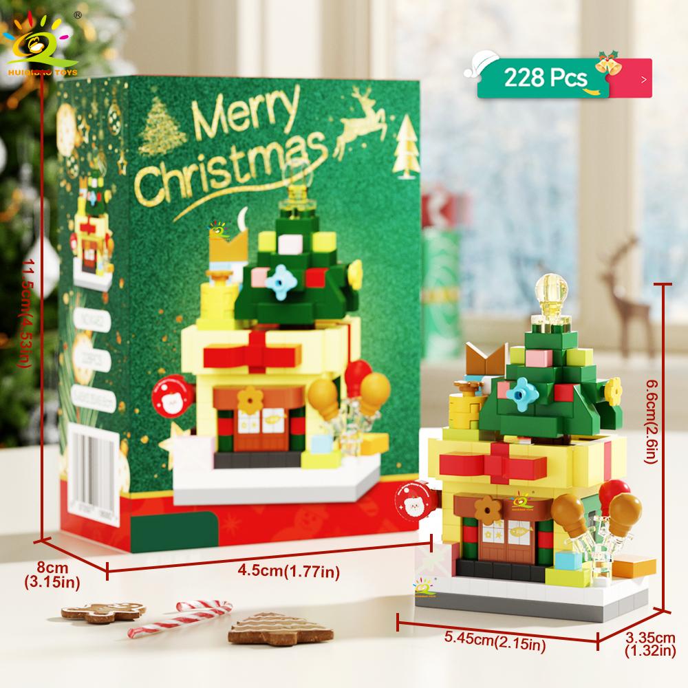 HUIQIBAO MOC Christmas Santa Claus House Building Blocks City Snow Man Candy Home Xmas Tree Brick Set Toy for Children Kids Gift