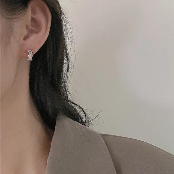 PONYKISS  Sterling Silver Needle Rectangle Zircon Round Hoop Earrings for Women Fashion  Light Luxury Accessories