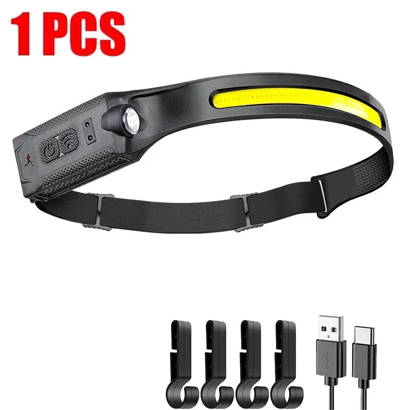 Sensor LED Headlamp USB Rechargeable Head Torch 5-mode Lighting Headlight Flashlight Running Light Camping Torch Emergency Lamp
