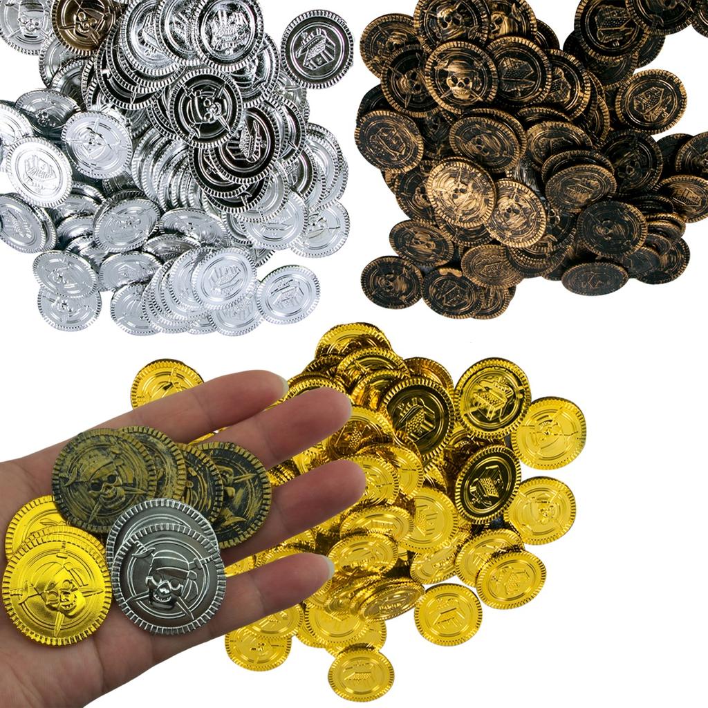 Pirate Treasure Chests Fake Gold Silver Copper Coins Gemstones Plastic Acrylic Toys Children Kids Gifts Halloween Party Props