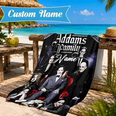 Custom Name Nightmare Addams Beach Towel Microfiber Beach Towel, Lightweight and Quick-Dry, for Summer Travel, Swimming Pool Gift