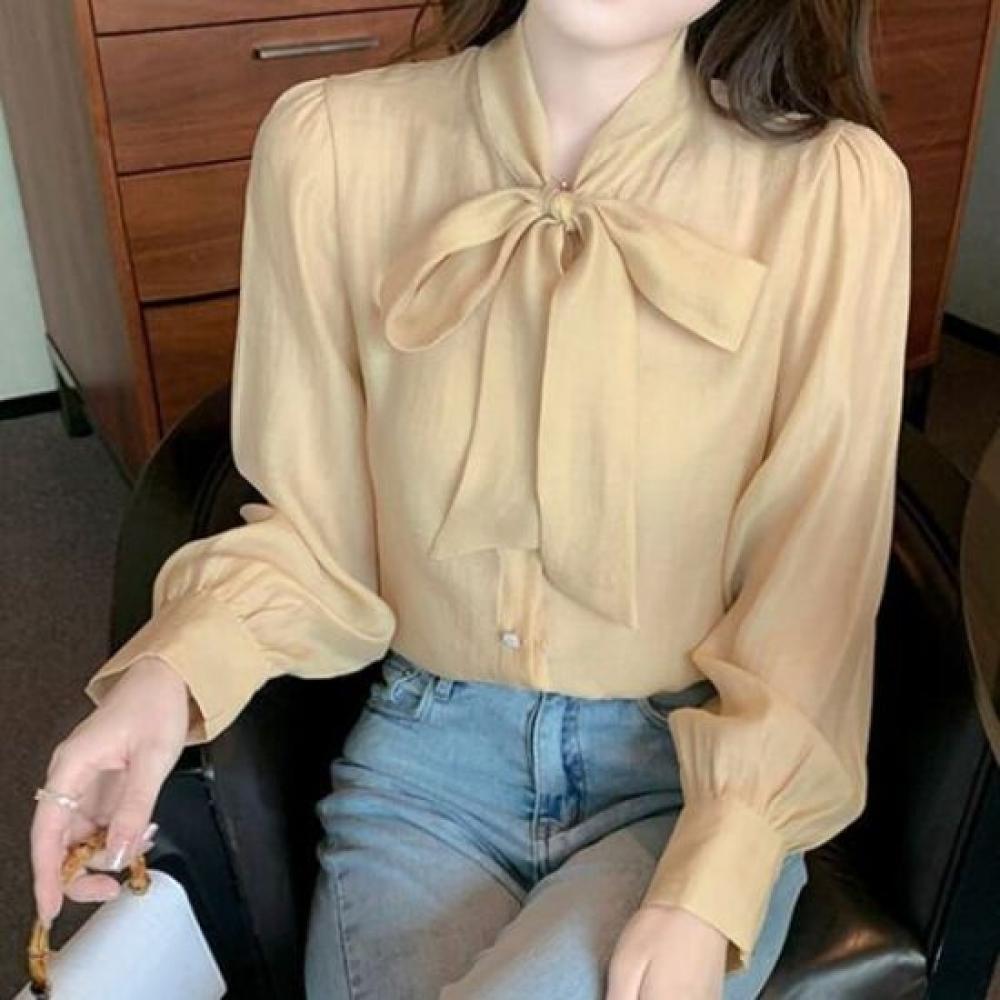 Navava Women Ribbon Neck Long Sleeve Blouse Nb3028