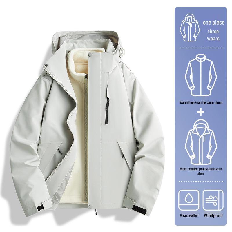 Unisex 2024 Autumn/Winter 3-in-1 Windproof Jacket: Waterproof, Fleece-Lined, Loose Fit, Casual Outerwear.