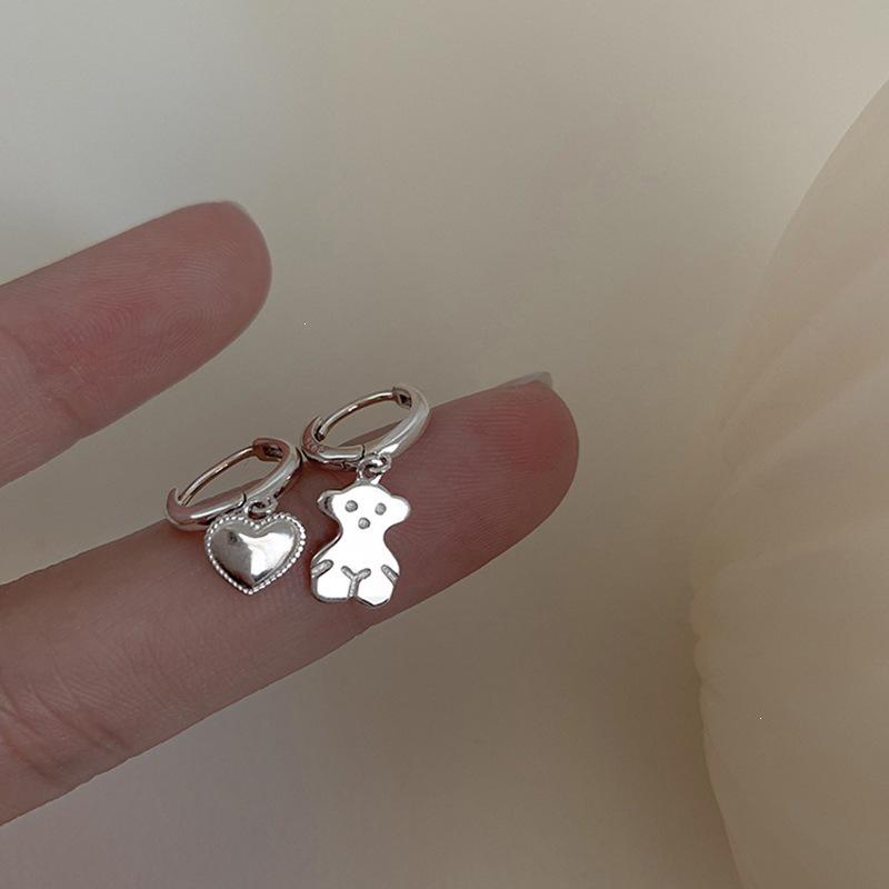 Elegant Asymmetrical Heart Earrings - 925 Silver Needle Korean Style Ear Cuff, Trendy Internet Celebrity Peach Heart Design