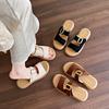 Soft Leather Retro One-word Slippers Women's Summer 2025 New Flat-soled Women's Shoes Soft-soled Women's Belt Buckle Beach Shoes