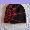 Punk Style Knit Cap With Spider Web Embroidery Design For Winter Outdoor Activities