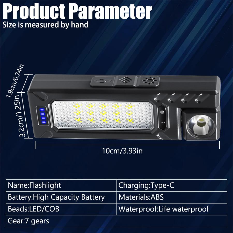 Rechargeable Tactical Flashlight,High Lumen Light,Compact Portable,Long Range,Type-C,Power Display,Dual Light,Outdoor Hiking BBQ