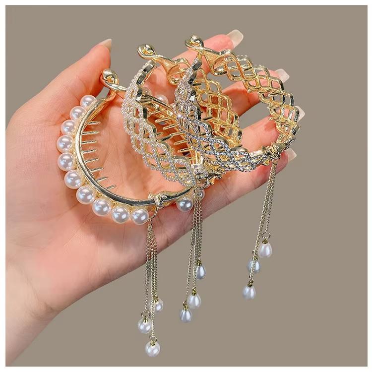 New Rhinestone Pearl Ponytail Hairpin Female Grab Clip Girls Updo Barrettes Headwear Girls Kids Hair Accessories