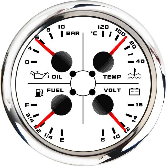 85mm Oil Pressure/water Temperature/fuel/voltmeter 4 In 1 Multifunction Gauge 0-10bar Oil Pressure or Water Temperature Sensor
