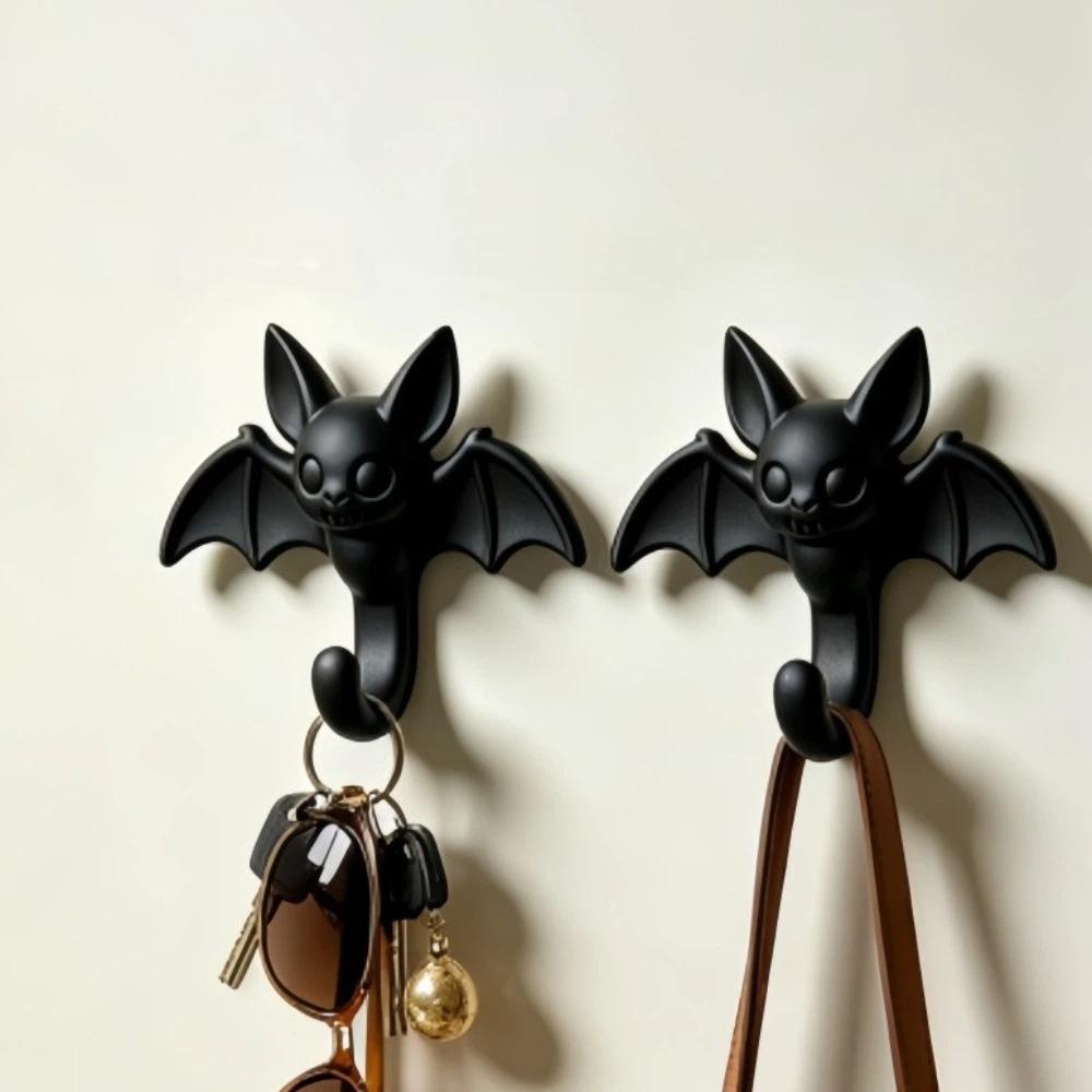 2PCS 3D Printed Cartoon Bat Shaped Wall Hook Self Adhesive Clothes Hook Storage Hooks Office