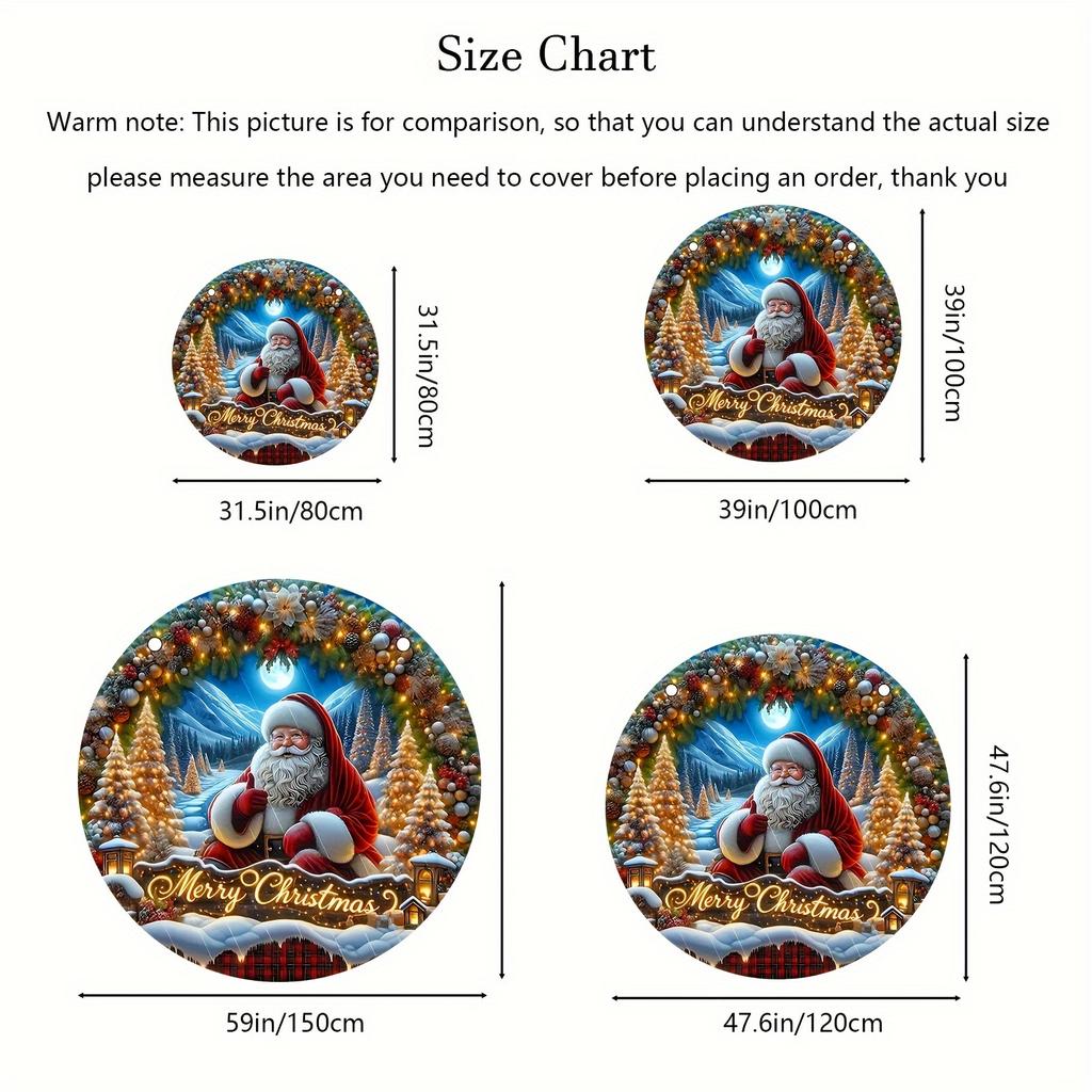 1Pcs Christmas Santa Print Round Area Rug Indoor Non-Slip Washable Fiber Carpet Soft Comfortable Mat For Bedroom Living Room