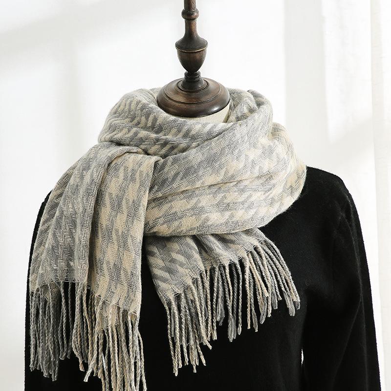 Fashion Plaid Scarf Women's New Autumn and Winter Sweet Imitation Cashmere Scarf Thickened Warm Shawl
