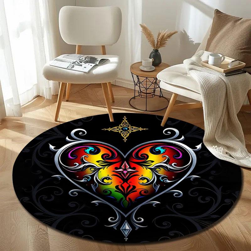 Bohemian Round Halloween Multicolor Rug Mat, Non-Slip Floor Mat for Office