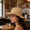 (One Size, Beige) Women's Raffia Sun Hats Fashionable Sun Protection Straw Bucket Caps for Outdoor Travel
