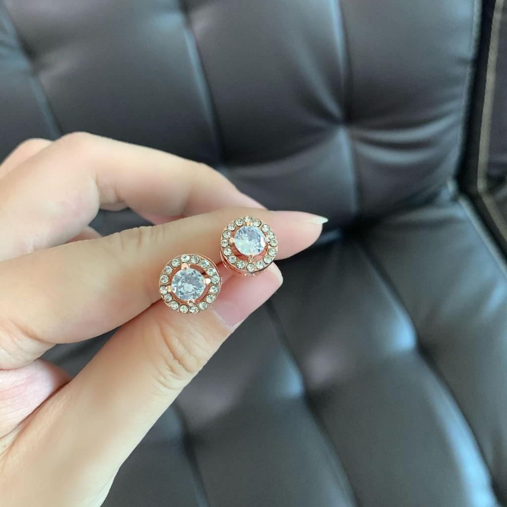 Europejskie i Amerykańskie Nowoczesne Kolczyki z Okrągłego Szkła Cyrkoniowego dla Kobiet - Wszechstronny i Elegancki Styl