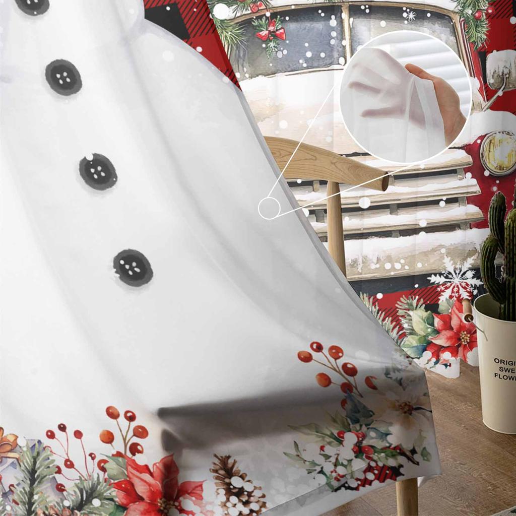 Christmas And Winter Snowman Poinsettia Curtains For Living Room Bedroom Home Decoration Window Voile Tulle Curtain Drapes