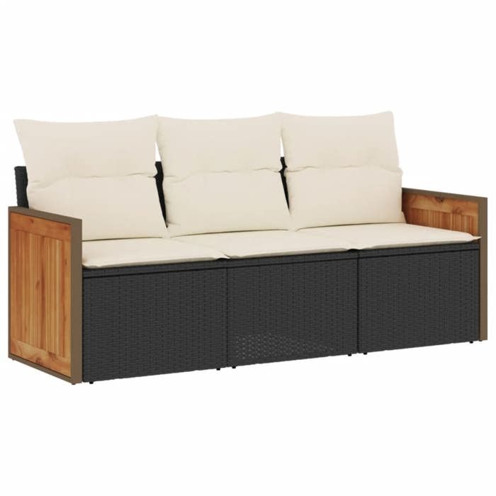 VidaXL Salon de Jardin avec Coussins 3 pcs, Canapés de Terrasse, Ensemble de Meubles de Patio, Mobilier d'Extérieur, Noir 3227435