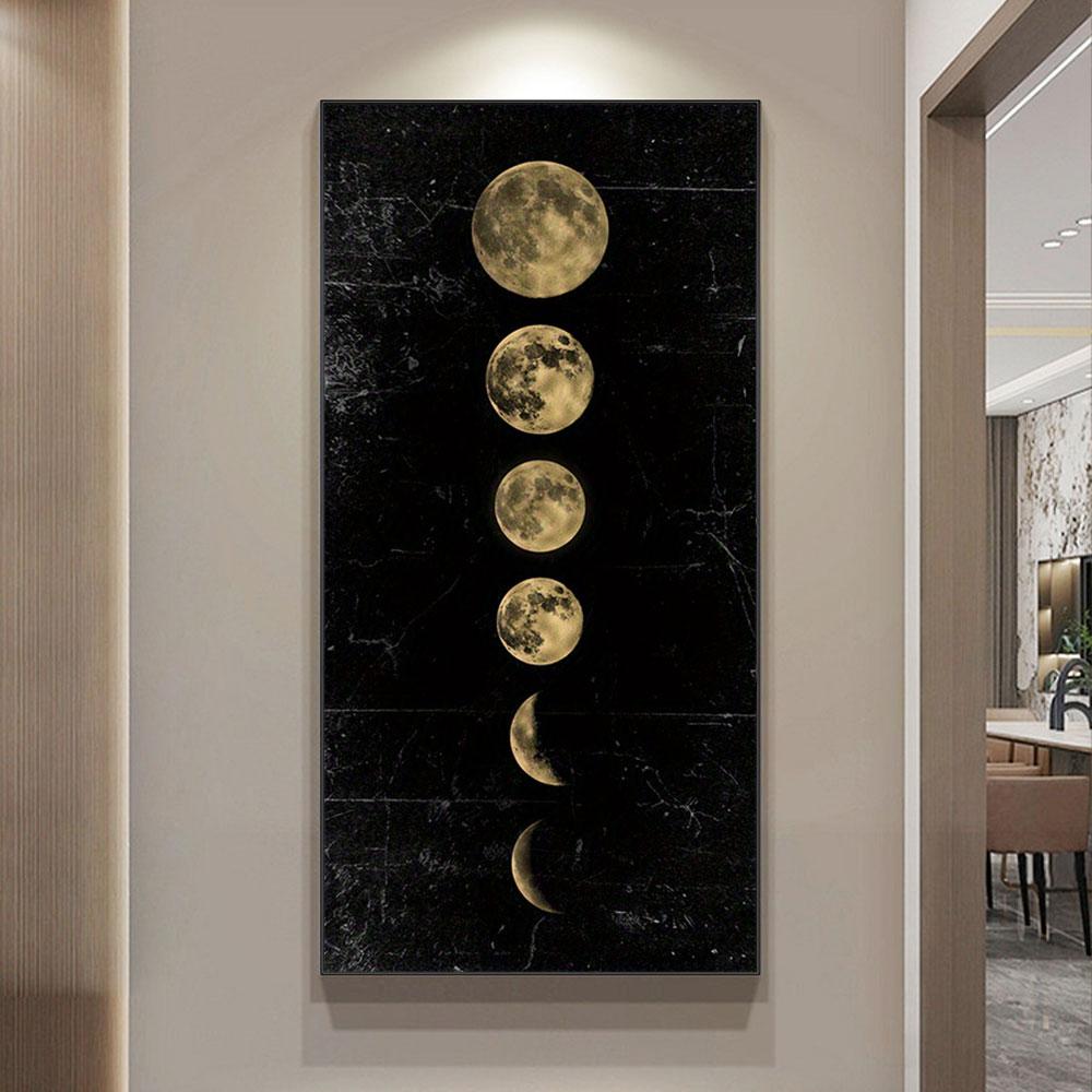 Wandkunst Mondphasen Gold Schwarz Poster Ästhetische Leinwand Kunstdrucke Abstrakte Malerei Wandbild für Wohnzimmer Heimdekoration