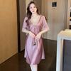 Silk Pajamas, Spring And Summer, Thin Sexy Sweet Lace Embroidered Short-Sleeved Dresses, Nightdresses, Loungewear