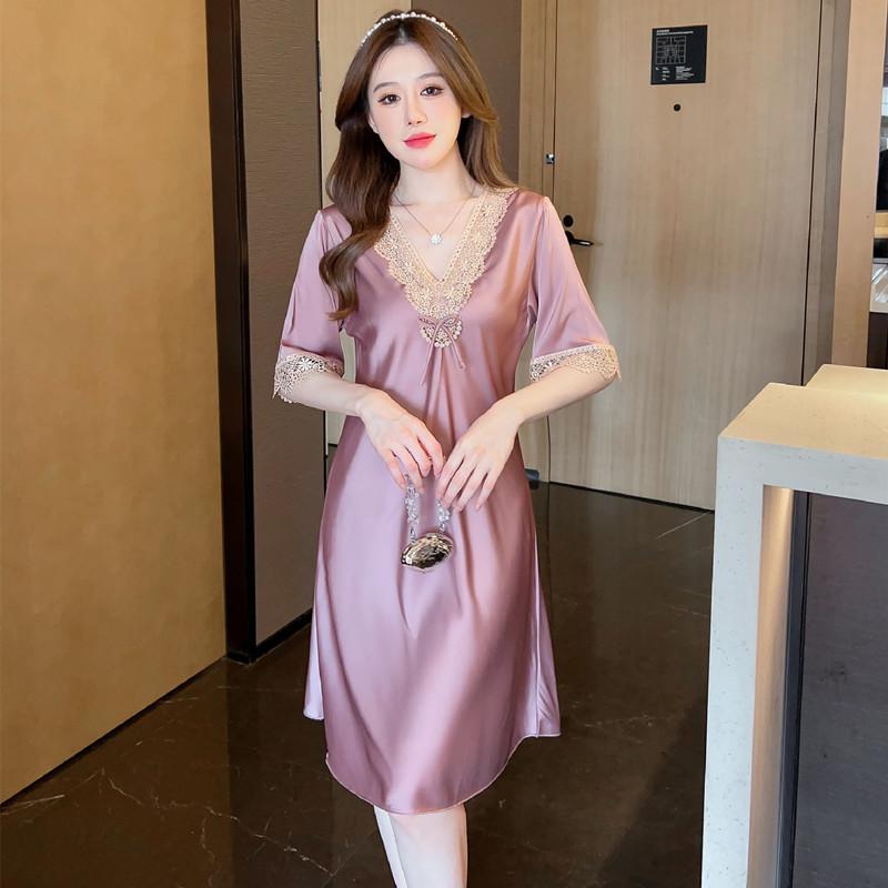 Silk Pajamas, Spring And Summer, Thin Sexy Sweet Lace Embroidered Short-Sleeved Dresses, Nightdresses, Loungewear