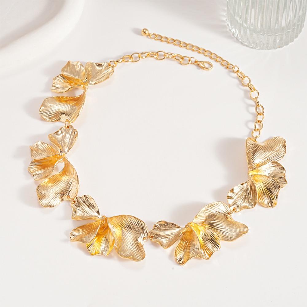 Gold Color Irregular Petals Necklace Punk Metal Choker Steampunk Flower Choker Necklace  Beach