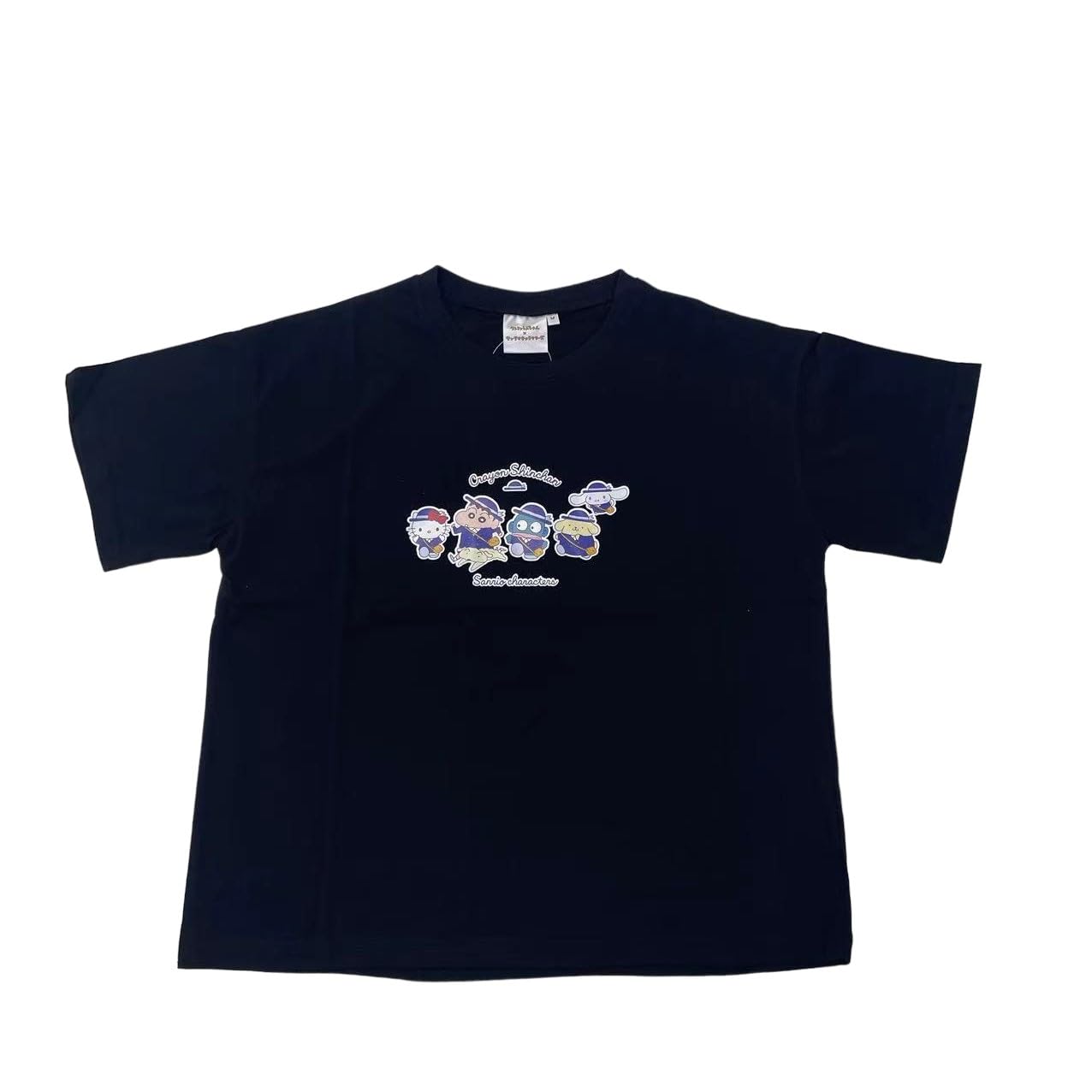 

Повседневная футболка с коротким рукавом Hello Kitty Hangyodon Pom Pom Purin Cinnamoroll Crayon Shiro Black [Sanrio] Футболка Shin-chan Shin-chan