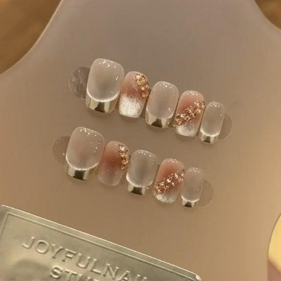 

Magic Mirror French Design Autumn/Winter Transparent Cat Eye Blush Nails – Boutique Whitening Pure Handmade Medium