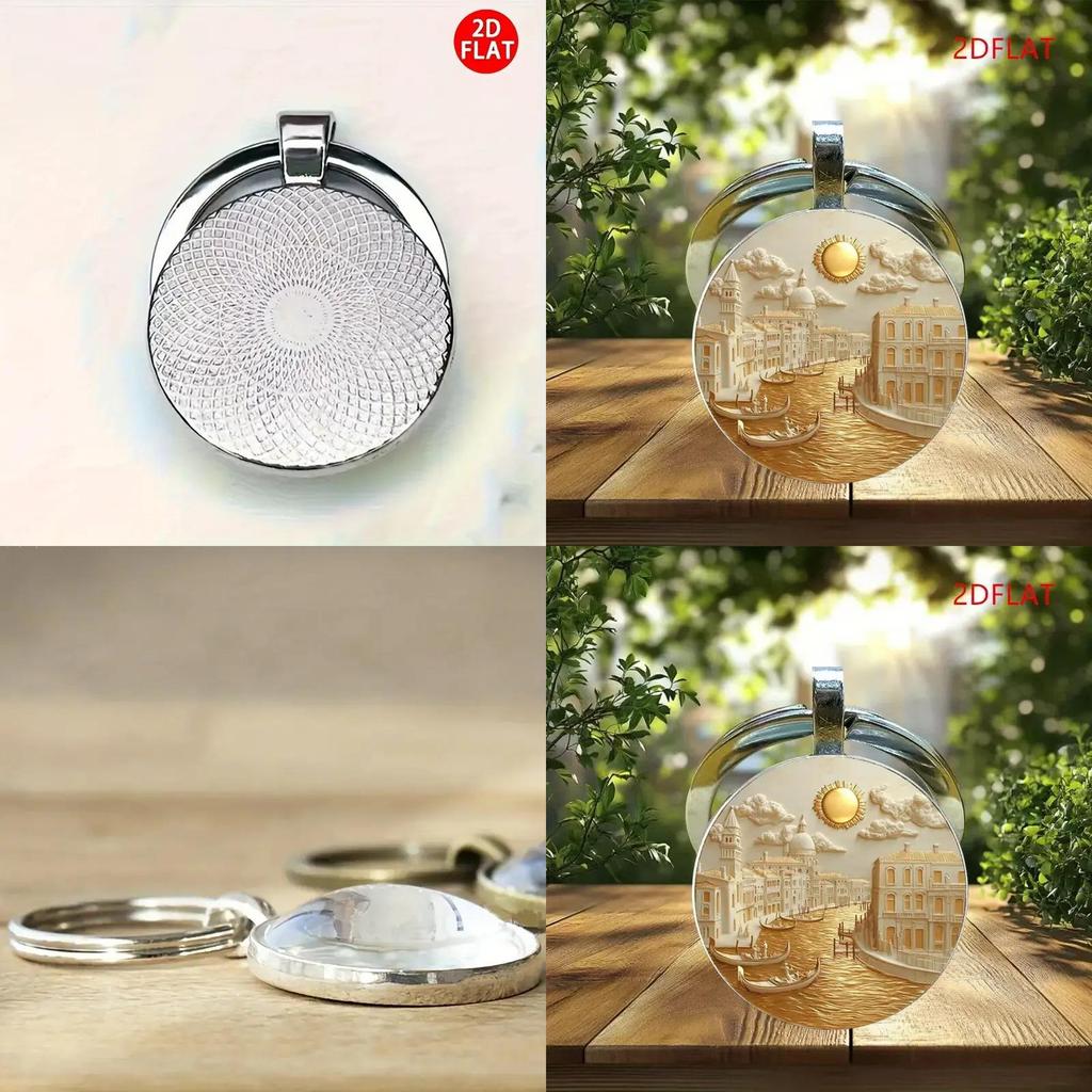 Venetian Water City Glass Pendant Keychain With Zinc Alloy Keyring For Gift Giving