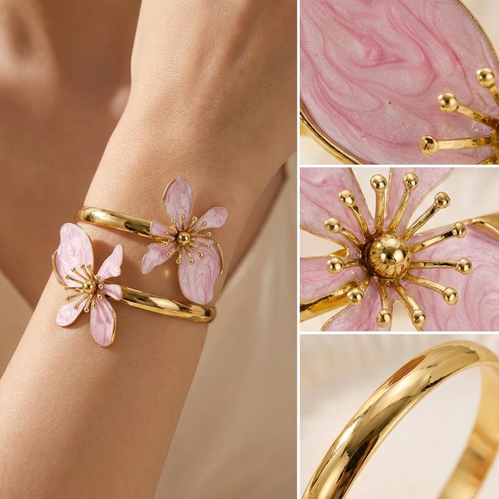 Bunte Emaillenblumen-Armreifen für Damen Elegante Weiße Große Florale Offene Armreifen Trendiger Sommerurlaub Schmuck Geschenk