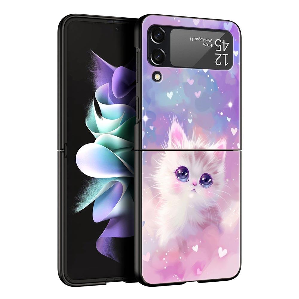 Colorful Cat Design Hard PC Phone Case For Samsung Galaxy Z Flip 7 6 5 4 Black Cover For Galaxy Z Flip 3 Foldable Shell Fundas