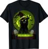 Vintage Scary Halloween Cat Witch Hat Moon Costume T-Shirt