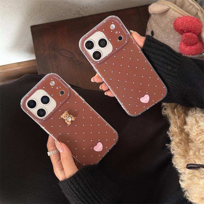 3D Flocking Polka Dot Bear Case for iPhone 17/16 Pro Max/15/14
