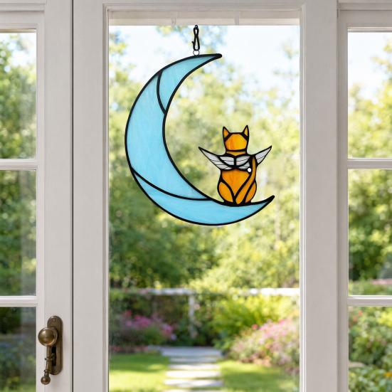 Cat Gift for Home Acrylic Hanging Pendant with Chain, Animal Ornament Window Decorative Wall Decor, Cute Lover Room Decoration Decor