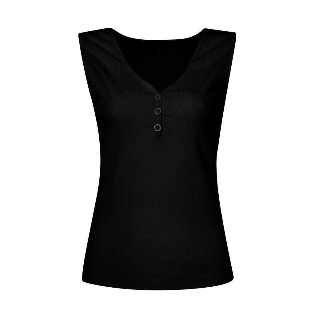 Women's Fashion Color V-neck Sleeveless Button Knitted Tank Top