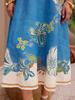 2025 Floral Linen Lantern Sleeve Dress with Round Neck and Waist-Cinching Design